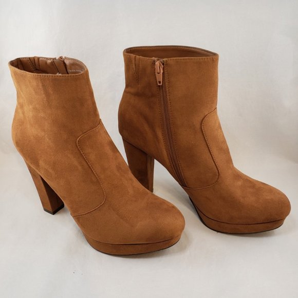 Mossimo Womens Faux Suede Brown Chunky Platform Ankle Boots 10